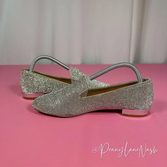Steve Madden Smile Rhinestone Loafer Flats Silver Size 8M - Picture 7 of 16
